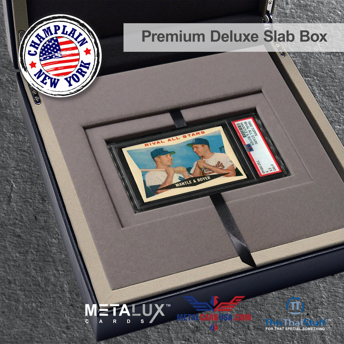 PREMIUM Deluxe PSA Graded Slab Box Card Holder - Magnetic Cover - Luxurious Velour Interior with Sleeve - Holds Graded Collector's Cards