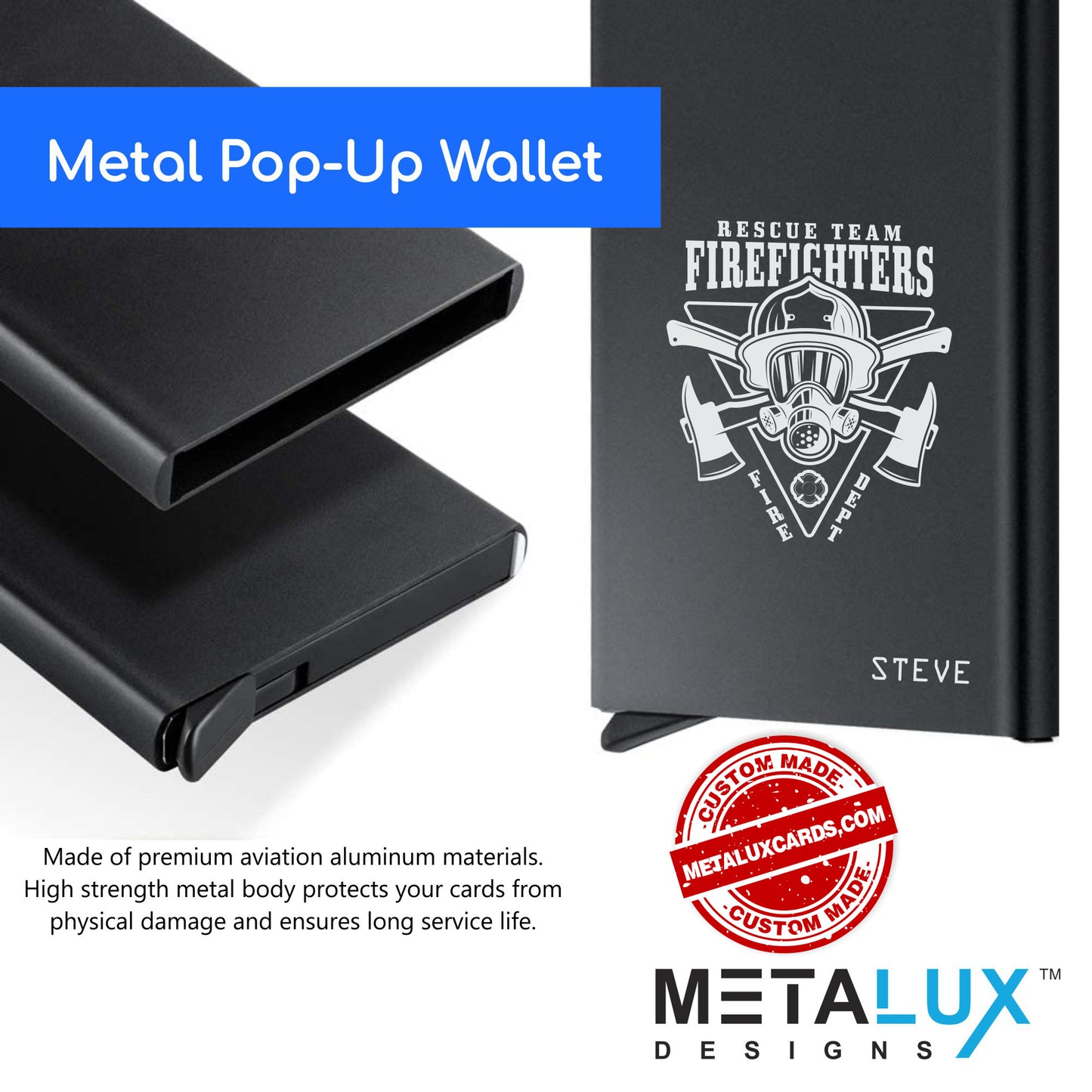 Pop-up Wallet - Aluminum | RFID Secure - Custom Engraved with any Design