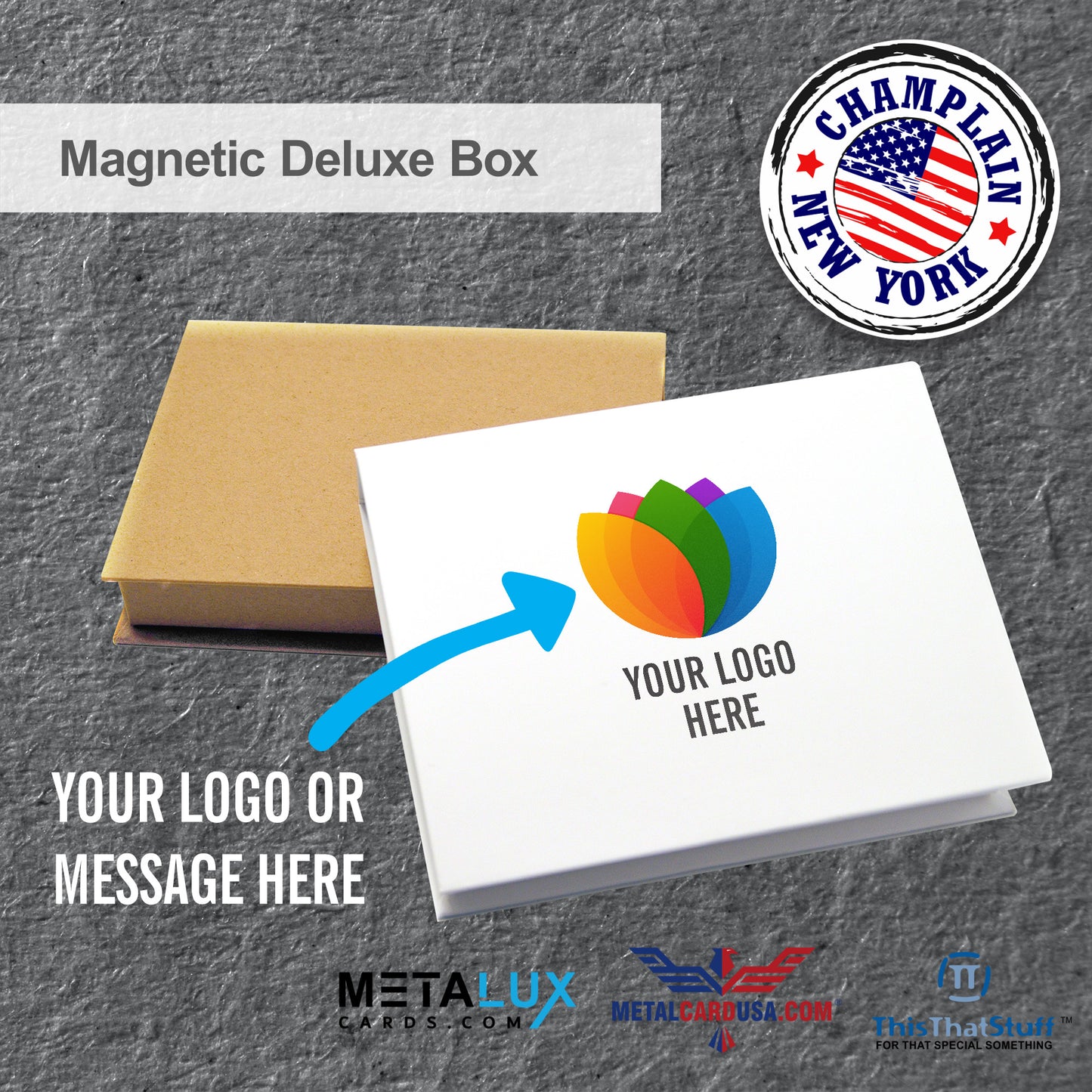Deluxe Monaco Magnetic Boxes Card Holder – Holds our high end Metal Cards, can also hold any Credit Card or Gift Card size – Custom Printed Box