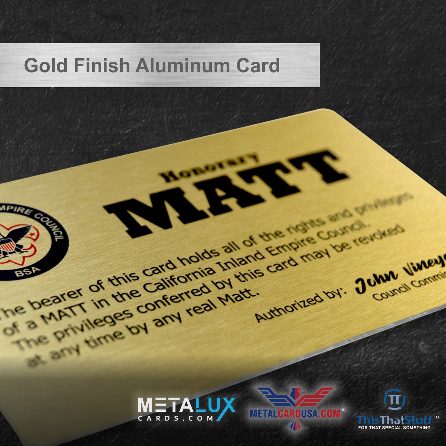 Custom Printed Gold Finish AluSwiss Metal Cards | Credit Card Sized | Aluminum for Membership Cards, Business Cards and Invitations