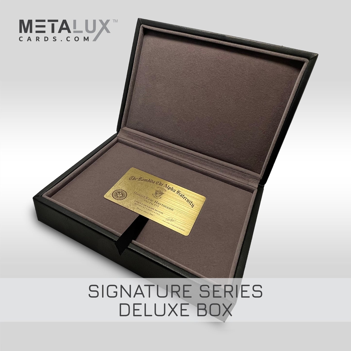 SIGNATURE Series Deluxe Box Leather Card Holder Box – Magnetic Cover – Luxurious Velour Interior – Fits Credit and Gift Cards
