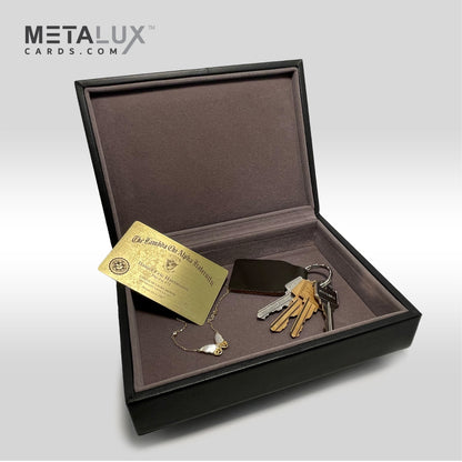 SIGNATURE Series Deluxe Box Leather Card Holder Box – Magnetic Cover – Luxurious Velour Interior – Fits Credit and Gift Cards