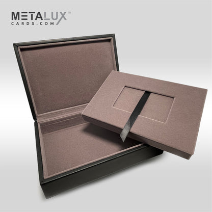 SIGNATURE Series Deluxe Box Leather Card Holder Box – Magnetic Cover – Luxurious Velour Interior – Fits Credit and Gift Cards