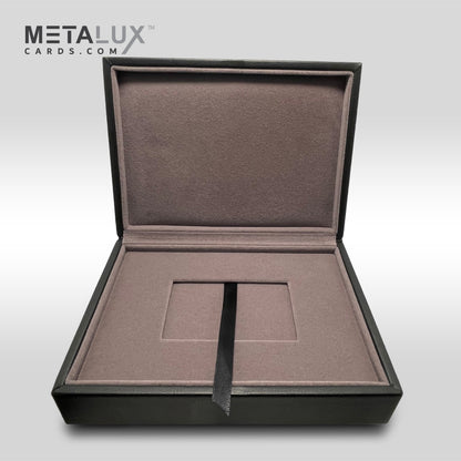 SIGNATURE Series Deluxe Box Leather Card Holder Box – Magnetic Cover – Luxurious Velour Interior – Fits Credit and Gift Cards