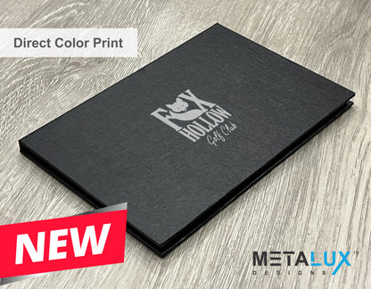 Executive Slim Card Case. Black linen finish with matte lamination ready for your custom logo or message.