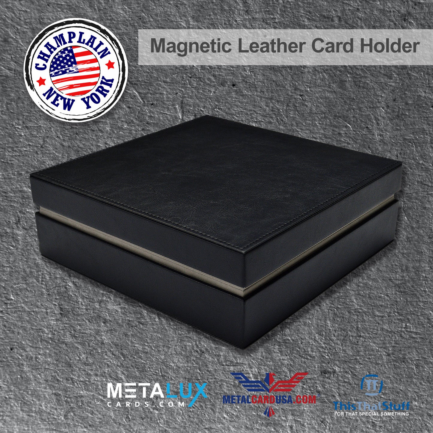 PREMIUM Deluxe Leather Box Card Holder - Magnetic Cover - Luxurious Velvet Interior with Sleeve - Holds Credit Card and Gift Size Cards