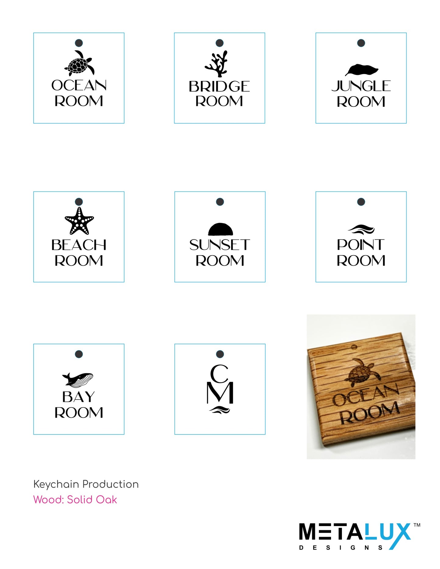 Custom Engraved Oak Wood Keychains 1.75"x1.75" | Minimum order of 24 Units