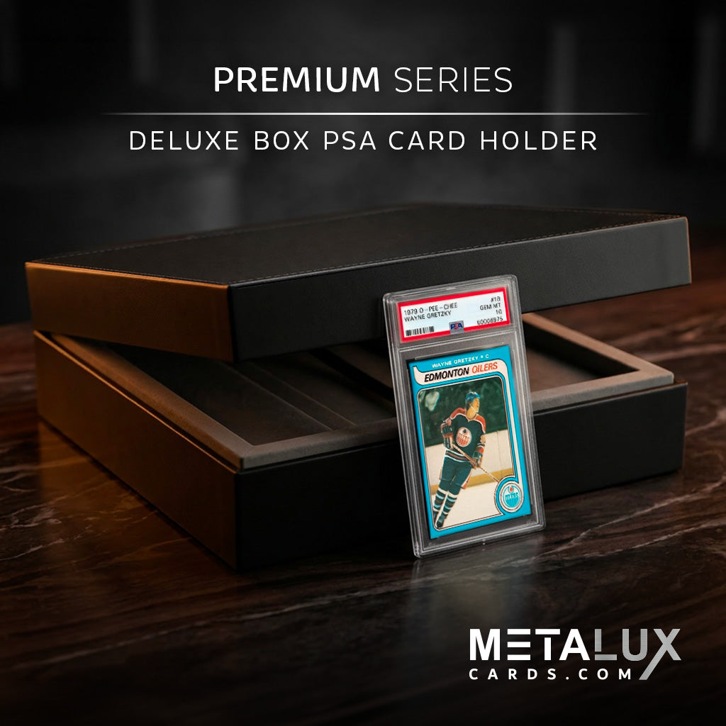 PREMIUM Deluxe PSA Graded Slab Box Card Holder - Magnetic Cover - Luxurious Velour Interior with Sleeve - Holds Graded Collector's Cards