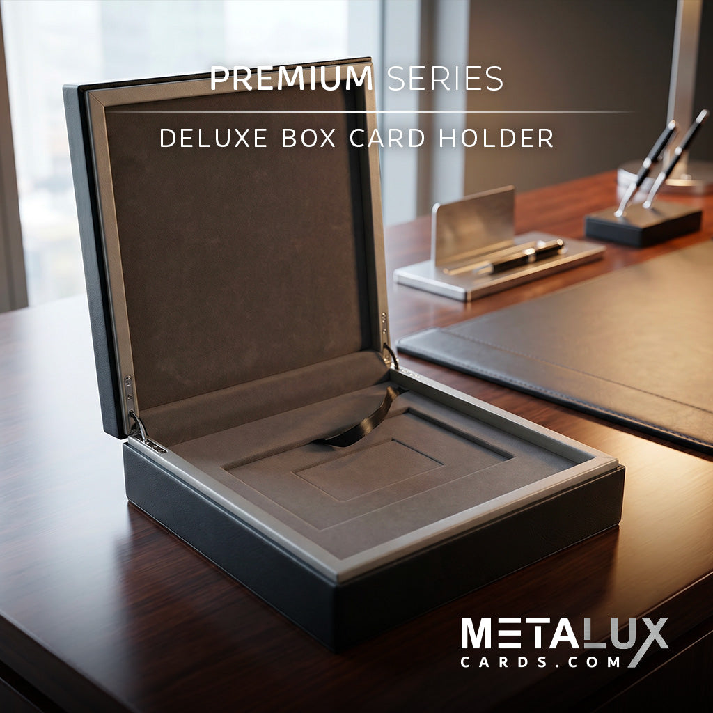 PREMIUM Deluxe Leather Box Card Holder - Magnetic Cover - Luxurious Velvet  Interior with Sleeve - Holds Credit Card and Gift Size Cards