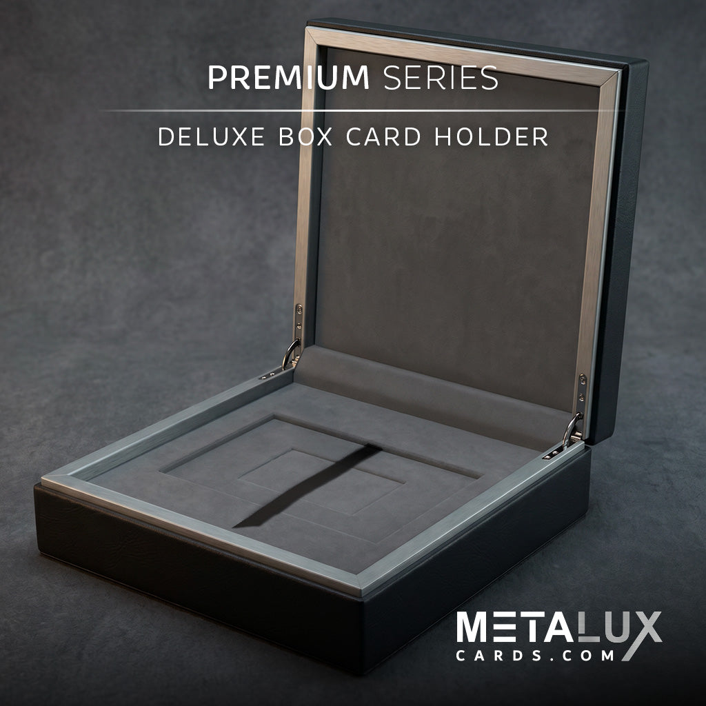 PREMIUM Deluxe Leather Box Card Holder - Magnetic Cover - Luxurious Velvet Interior with Sleeve - Holds Credit Card and Gift Size Cards